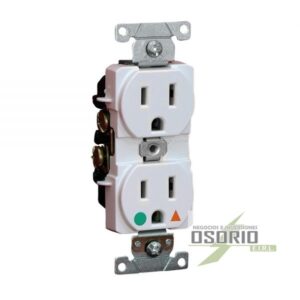 Tomacorriente Doble Empotrable de Grado Hospitalario con Tierra Aislada 2x15A 125V Blanco