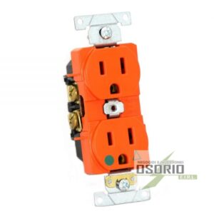 Tomacorriente Doble Empotrable de Grado Hospitalario con Tierra Aislada 2x15A 125V Naranja